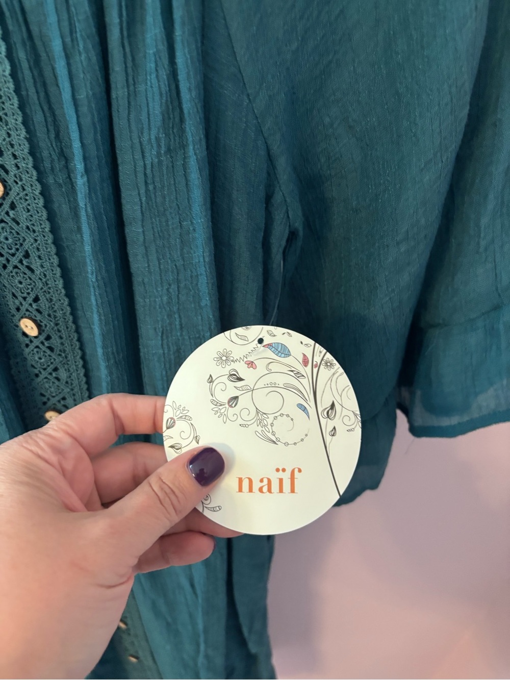 NAIF Teal Button-Front Mini Dress - Picture 3 of 6
